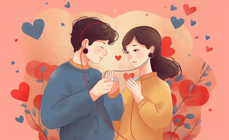 情侣一起听歌520情人节卡通手绘场景,插画/手绘图,插画/手绘图库,插画/手绘图下载,插画/手绘